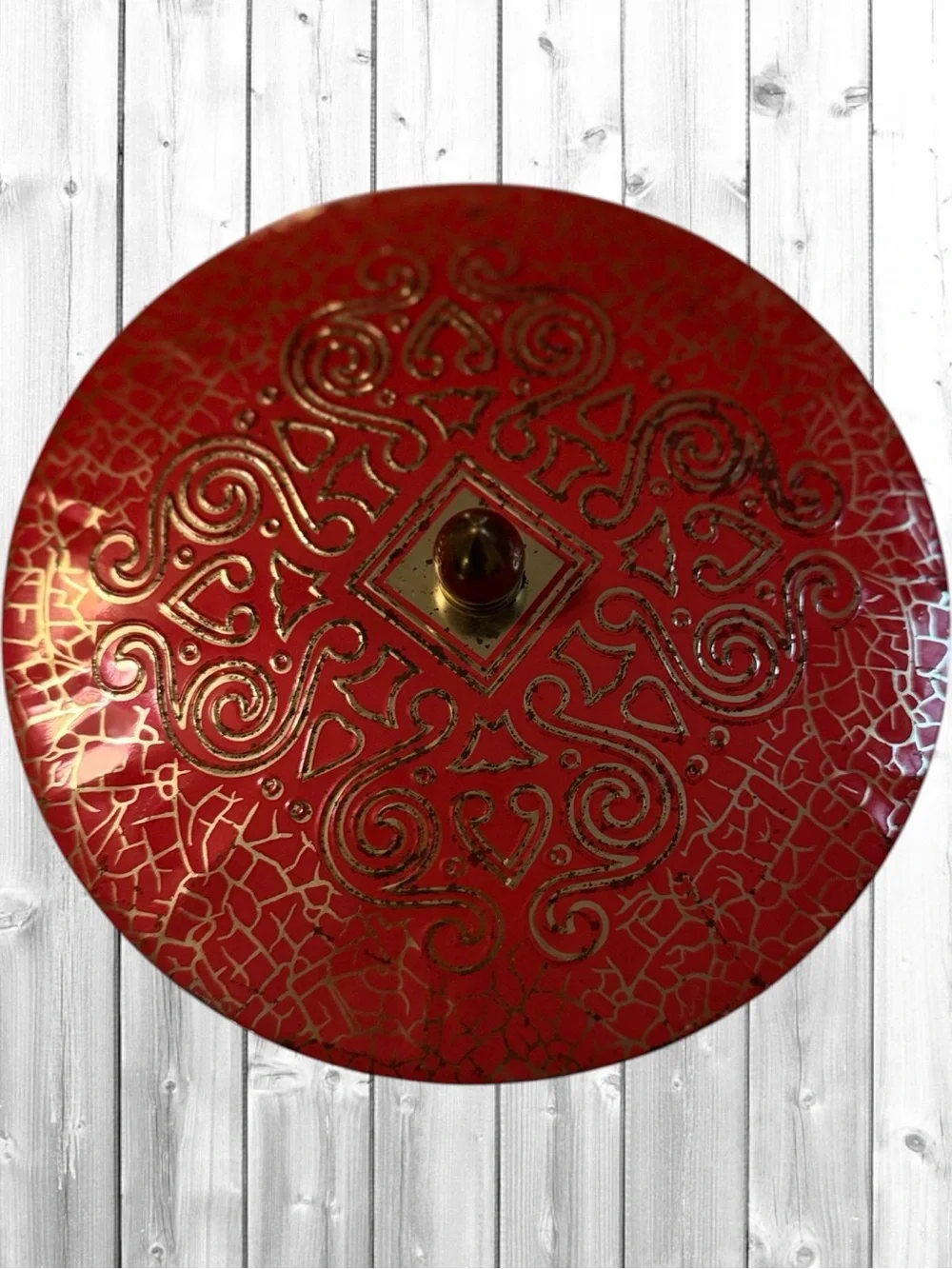 VTG:Daher 1950’s-1960’s Tin From England Crackle Finish/red & gold & gold knob
